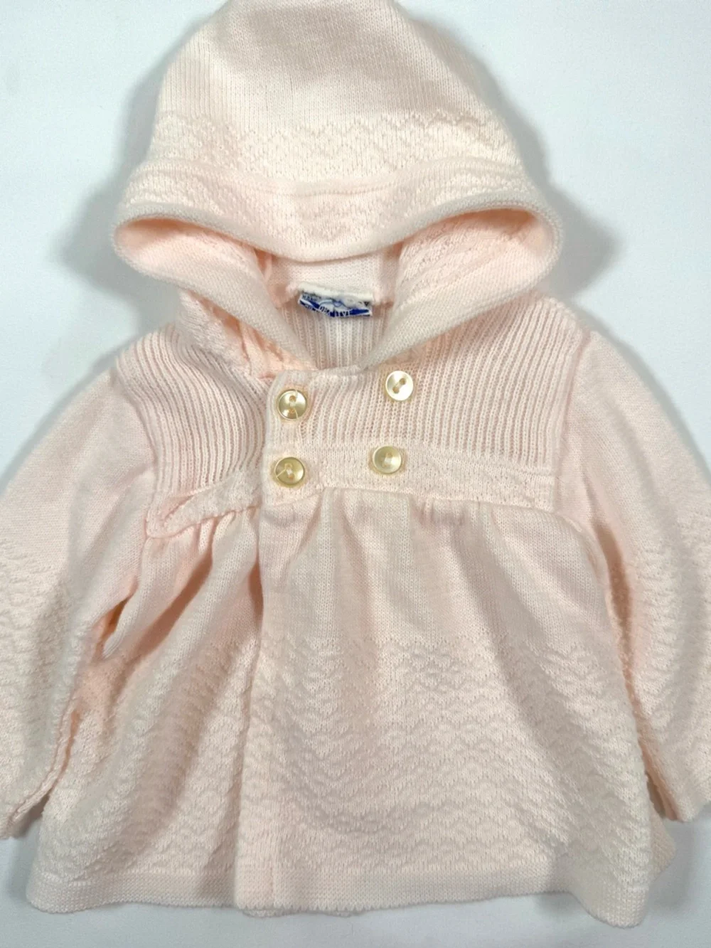 VINTAGE SEARS Girls Hooded‎ Knit Sweater Jacket 3-6 Months Cottagecore Heirloom